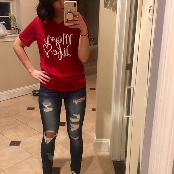 Mom Life Black V-Neck T-Shirt Large Cute Casual Mother's Day Gift - Picture 4 of 5